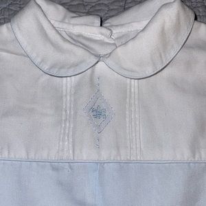 Petit Ami blue and white one Piece fleur-de-lis embroidery 6 months